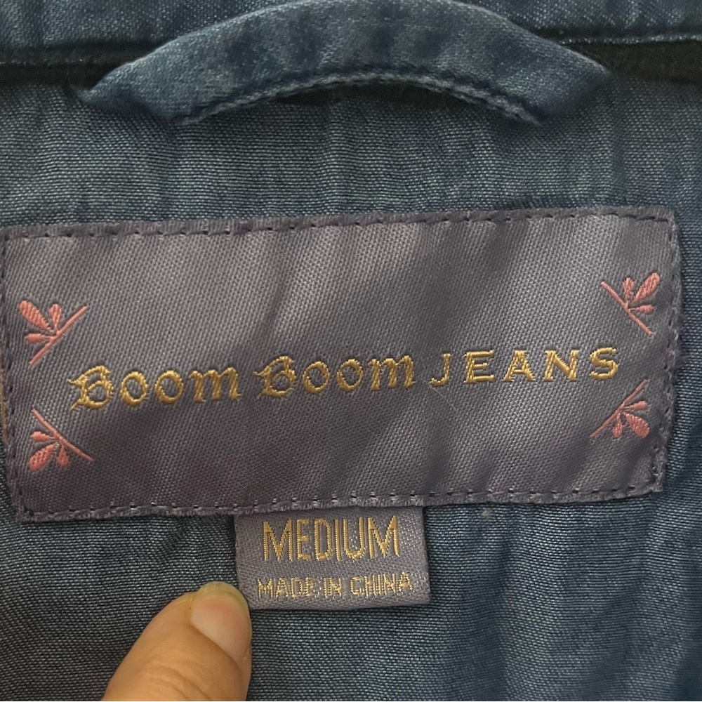boom boom jeans clip on button shirt with black lace top sz M - Picture 4 of 12